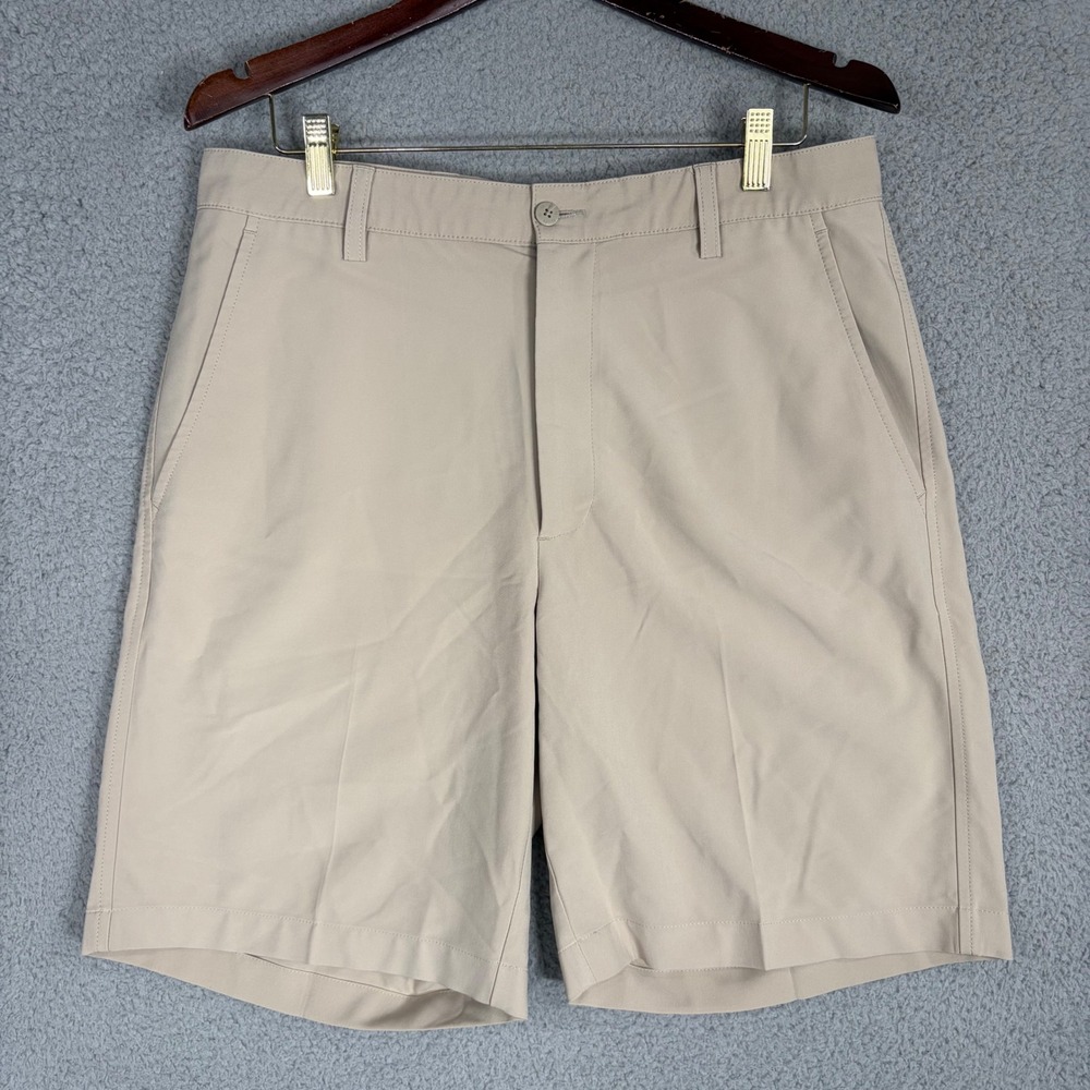 FootJoy Shorts Mens 33 Tan Performance Golf Flat Front Stretch Khaki Logo